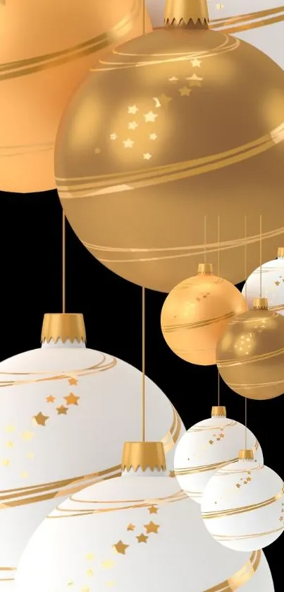 Elegant gold and white Christmas baubles wallpaper.