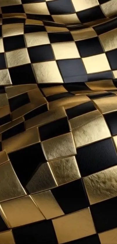 Gold and black checkered texture wallpaper.