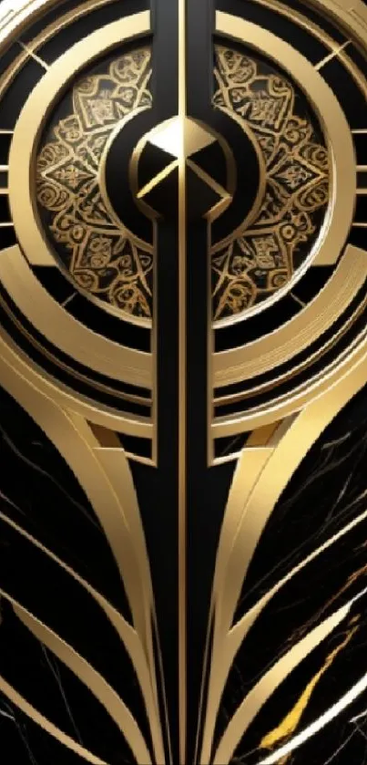 Elegant gold and black design mobile wallpaper with intricate patterns.