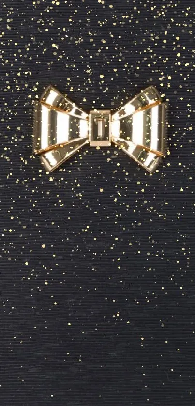 Elegant phone wallpaper with a gold bow on dark gray.