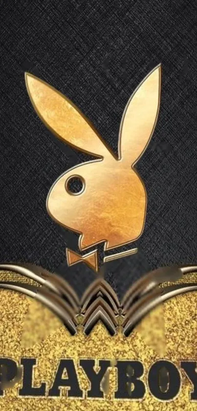 Elegant gold bunny logo on black wallpaper.