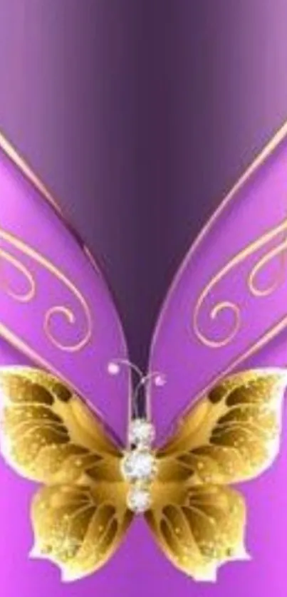 Gold butterfly on elegant purple background wallpaper.