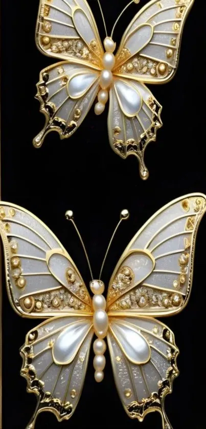 Elegant gold butterflies with pearl accents design.