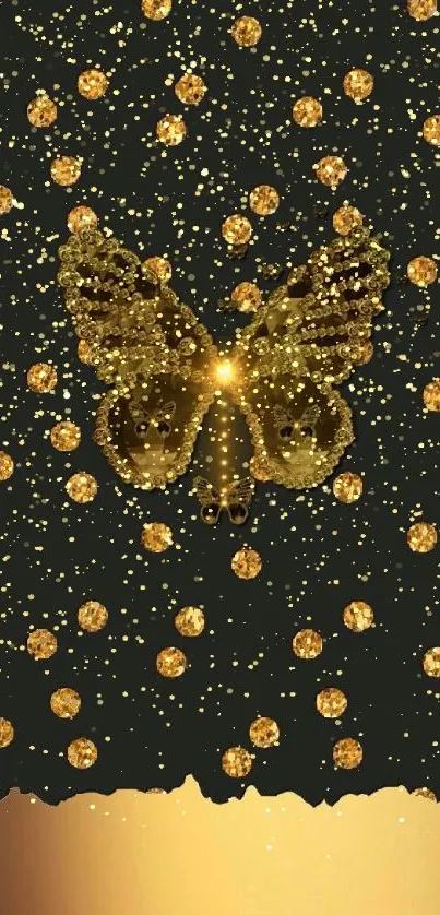 Elegant gold butterfly on dark background mobile wallpaper.