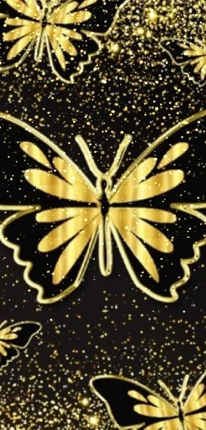 Luxurious gold butterfly wallpaper on black.