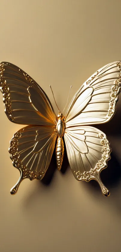 Gold butterfly with elegant design on wallpaper.