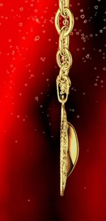 Luxurious gold chain on vibrant red background with elegant design.