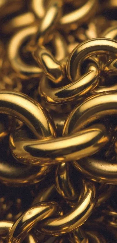 Close-up of intertwined shiny gold chains with elegant metallic texture.