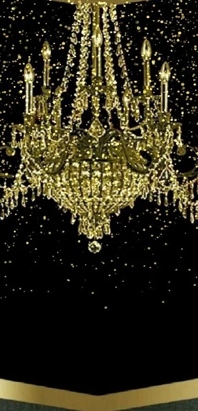 Elegant gold chandelier on a black background.