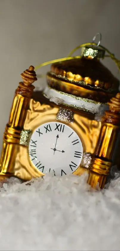 Elegant gold clock with Roman numerals in soft focus.