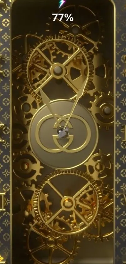 Intricate gold clockwork design with elegant gears.