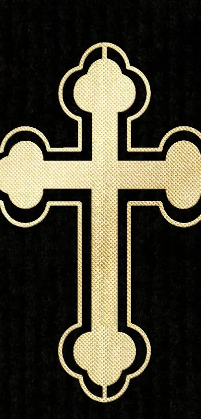 Mobile wallpaper with gold cross on a black background.