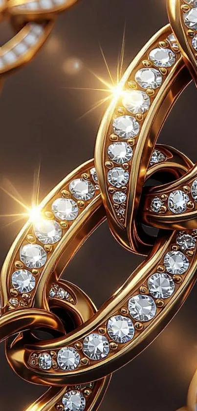 Gold chain decorated with sparkling diamonds and elegant design.