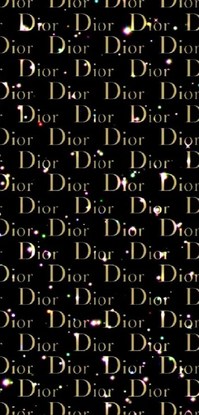 Dior wallpaper with gold text on black background.