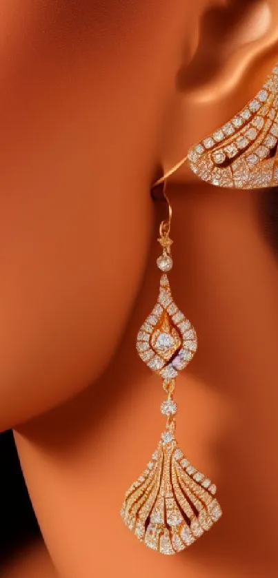 Close-up of elegant gold earrings with intricate details.