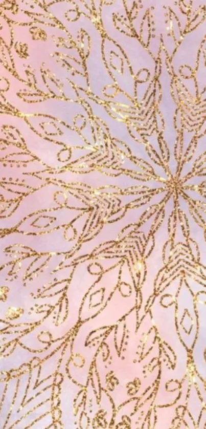 Intricate gold floral design on a pink background mobile wallpaper.