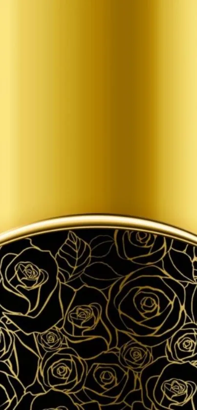 Elegant gold and black rose pattern mobile wallpaper.