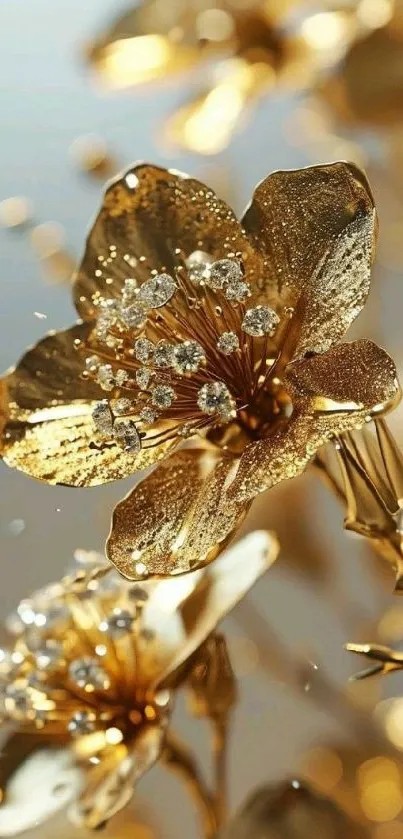 Elegant gold flower wallpaper with sparkling details.