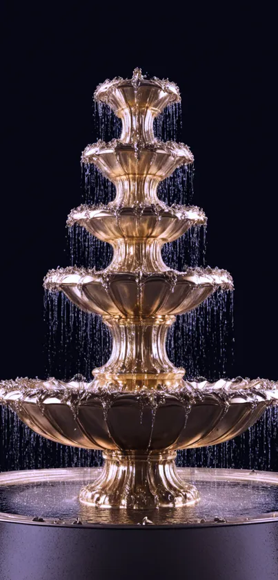 Luxurious gold fountain with cascading water, perfect mobile wallpaper.