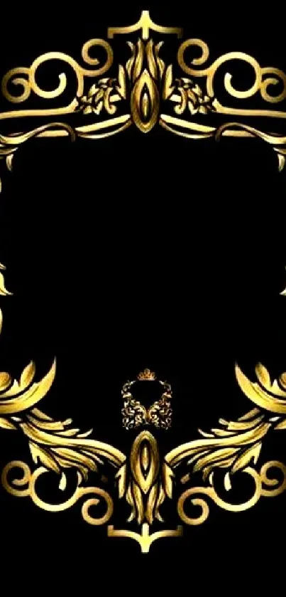 Elegant gold ornate frame on a black mobile wallpaper.