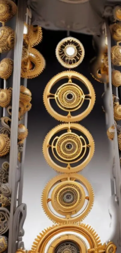 Elegant gold gears in a mechanical design for mobile wallpaper.