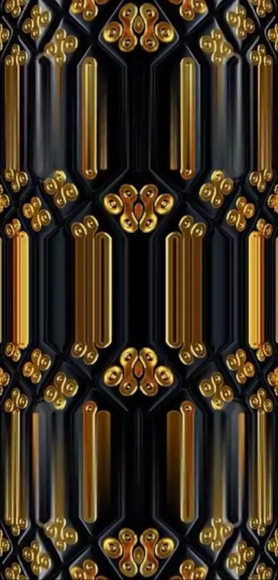 Elegant gold and black geometric pattern wallpaper.