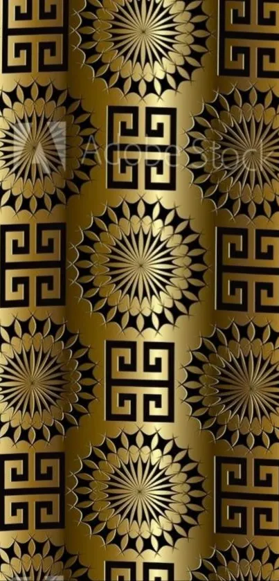 Luxurious gold geometric patterned wallpaper.