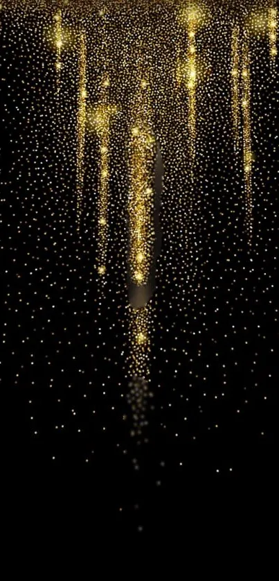 Elegant gold glitter wallpaper with shimmering patterns on black background.