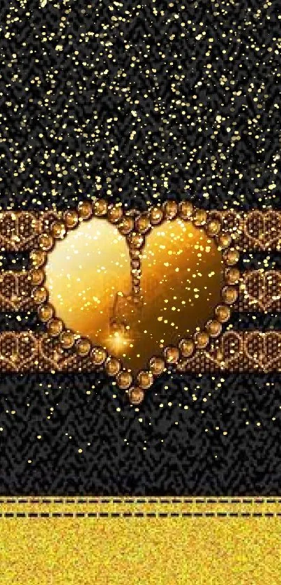 Elegant wallpaper with a gold heart on a textured black background.