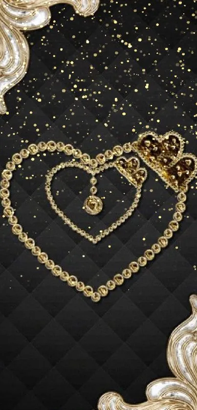 Elegant gold heart on black background wallpaper.