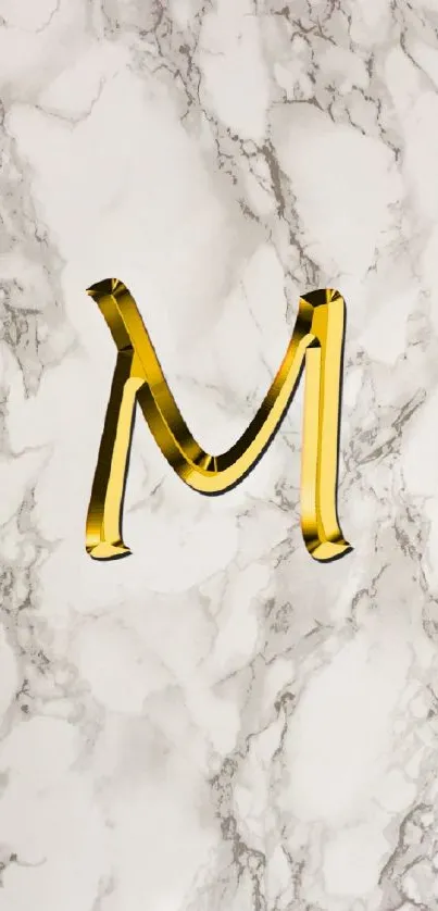 Gold letter M on marble background mobile wallpaper.