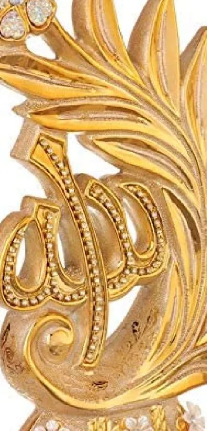 Golden Islamic decor with intricate leaf design and floral details.