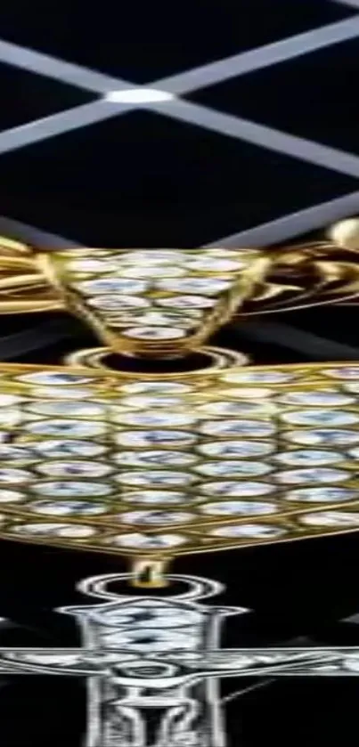 Elegant gold jewelry with intricate design on black background wallpaper.