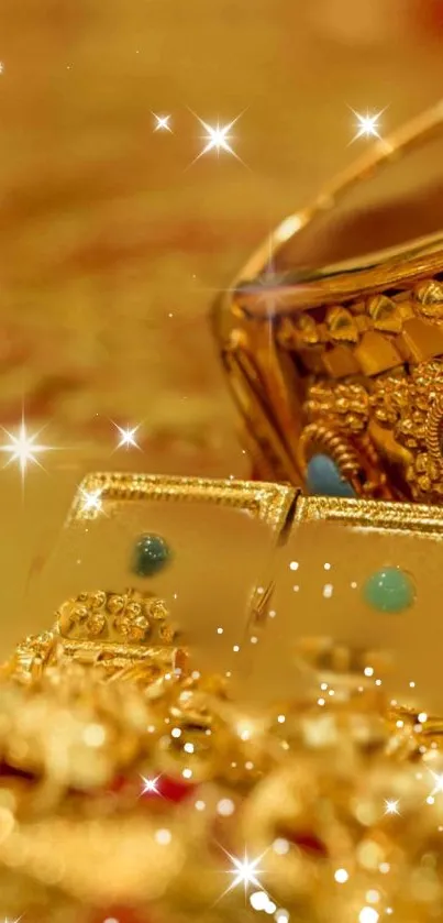 Opulent gold jewelry with vibrant gems on an elegant background.