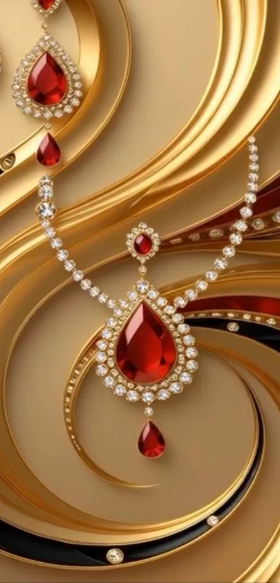 Gold jewelry with red gemstones on elegant design