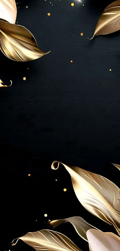 Elegant black and gold leaf wallpaper for mobile phones.