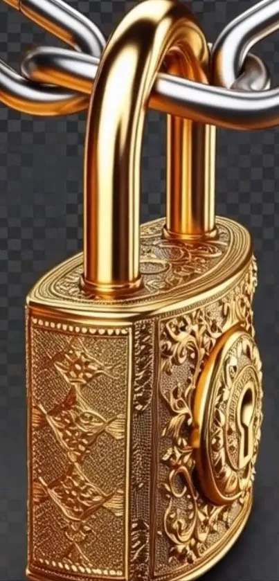 Gold ornate lock with chain mobile wallpaper.