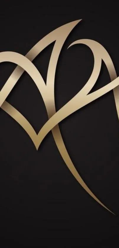 Gold abstract heart on black background wallpaper.