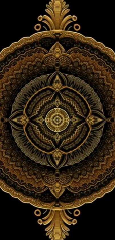 Elegant gold mandala on black background - mobile wallpaper