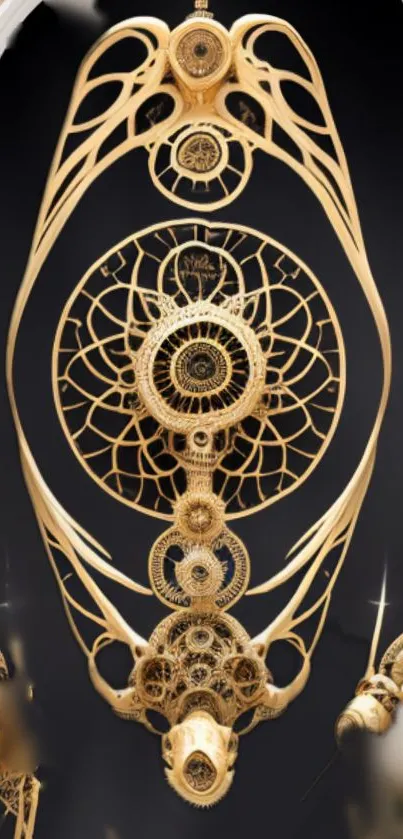 Elegant gold mechanical art with intricate details.