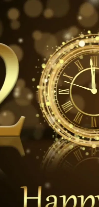 Elegant gold New Year clock wallpaper background.