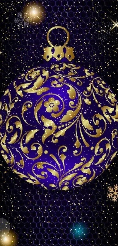 Luxurious gold ornament on rich purple background mobile wallpaper.