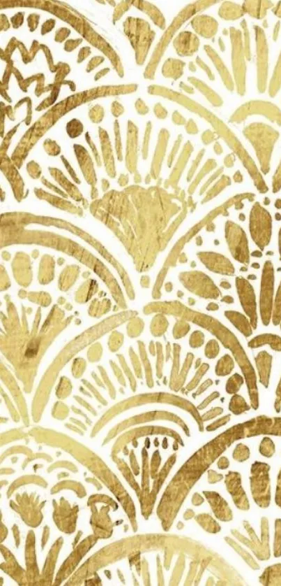 Gold patterned wallpaper with artistic fan motifs for mobile.