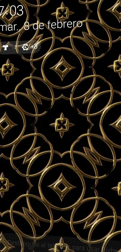 Luxurious gold pattern on black wallpaper for mobile phone.