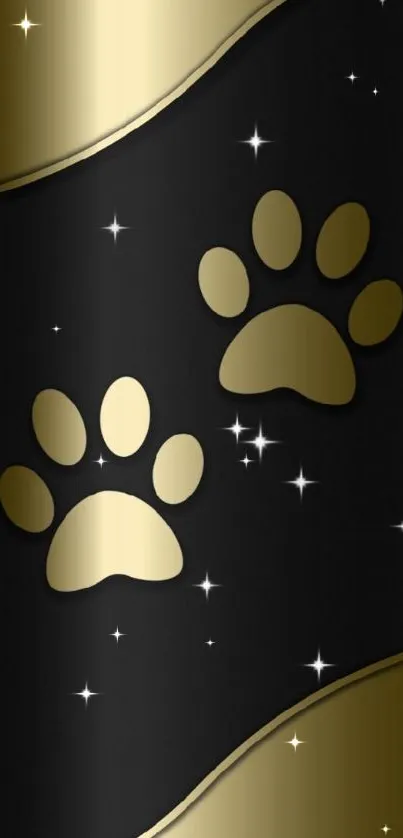 Elegant gold paw print on a black background mobile wallpaper.