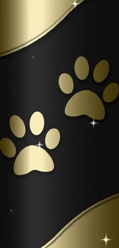 Gold paw prints on elegant black mobile wallpaper.