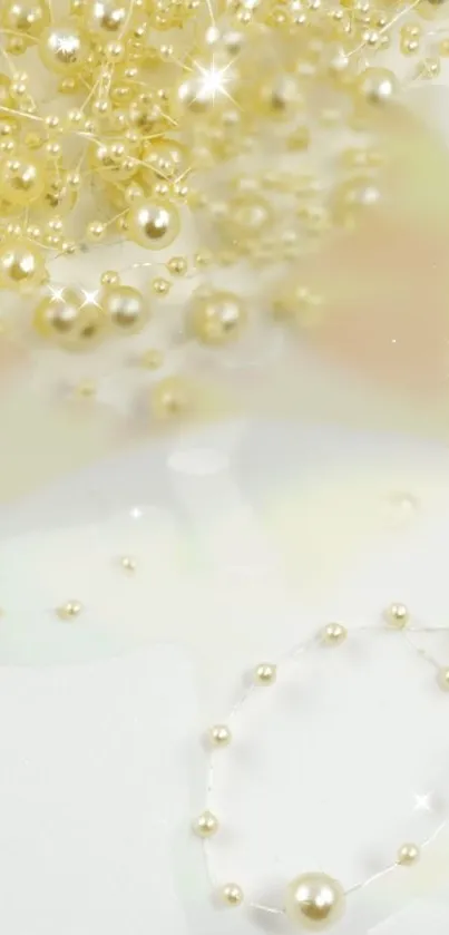 Elegant wallpaper with gold pearls and shimmering effects on white background.