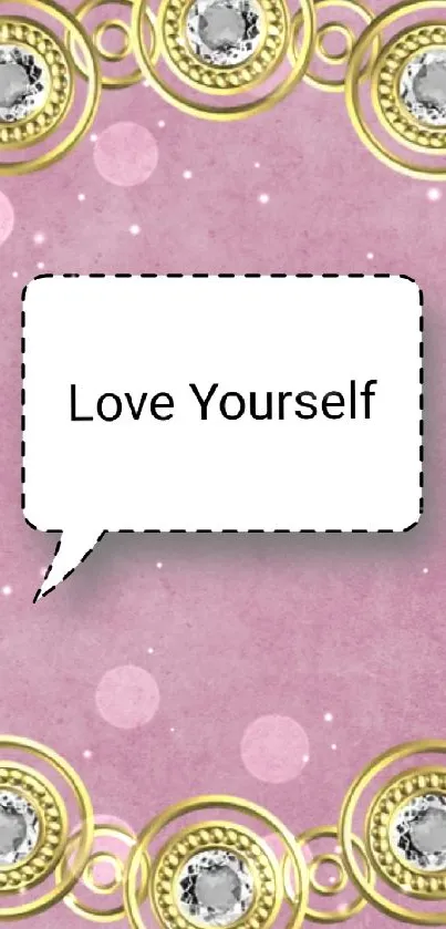 Elegant pink and gold wallpaper with 'Love Yourself' message.