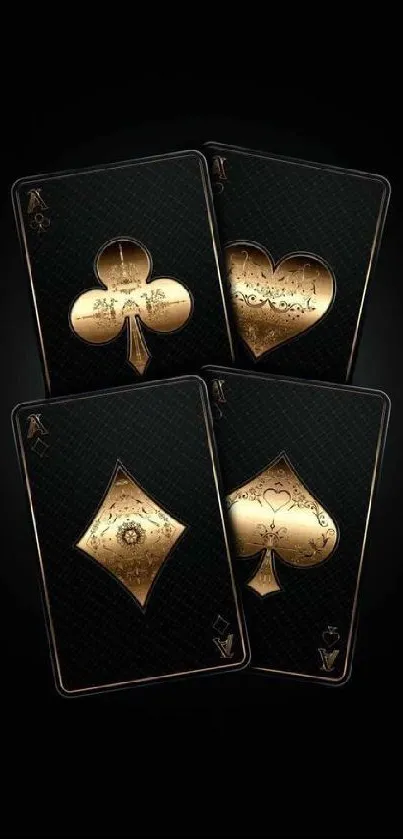 Luxurious gold playing cards on a black background mobile wallpaper.