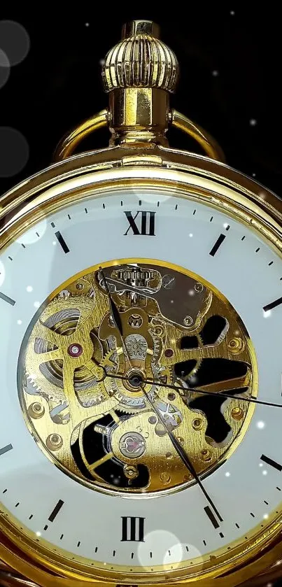 Luxurious gold pocket watch with intricate design on a black background.